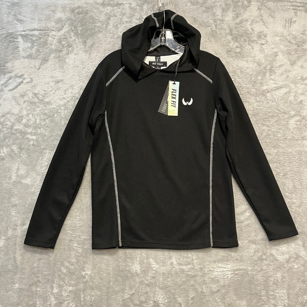 Nick Danger‎ Hooded Shirt Mens S Black Flex Fit Waffle Knit Performance